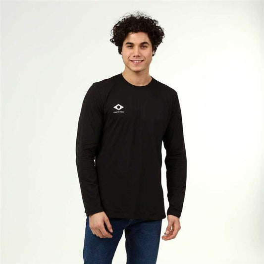 Herren-T-Shirt aus Baumwolle im Active-Stil mit langen Ärmeln in Schwarz