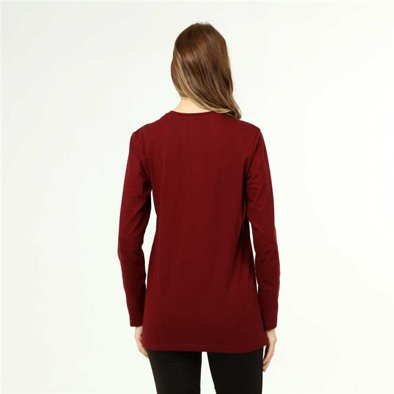 Women's Active Style Cotton Long Sleeve Burgundy T-shirt