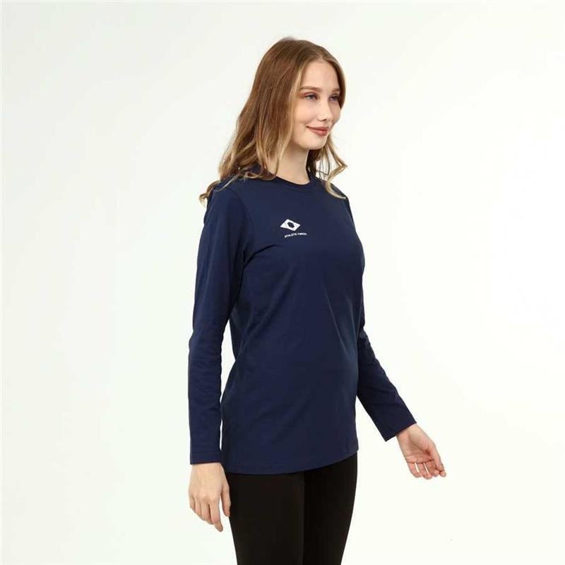 Women's Active Style Cotton Long Sleeve Navy Blue T-Shirt