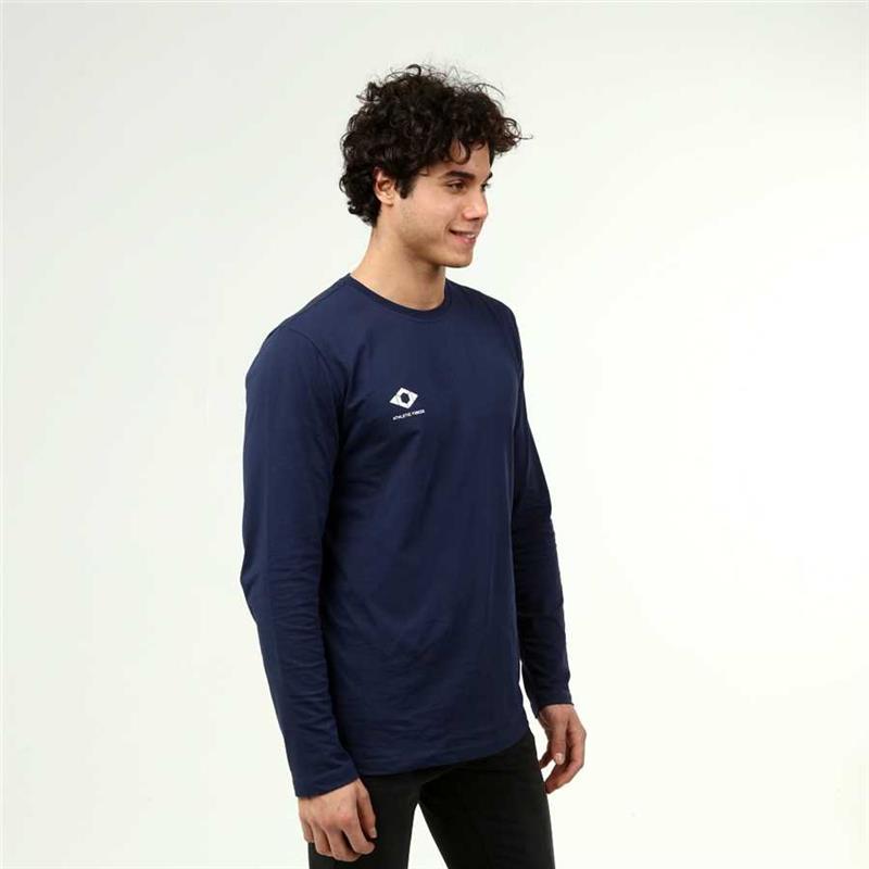 Men's Active Style Cotton Long Sleeve Navy Blue T-Shirt