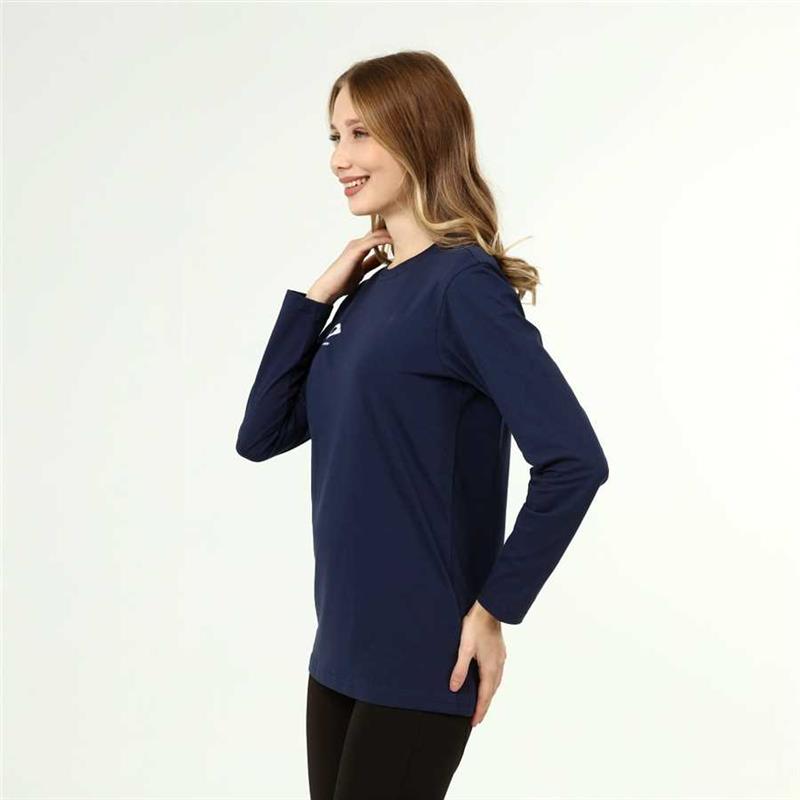 Langärmliges marineblaues T-Shirt aus Baumwolle im aktiven Stil für Damen