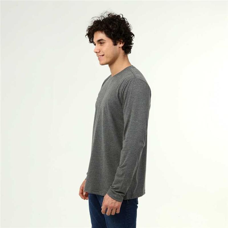 Men's Active Style Cotton Long Sleeve Anthracite Melange T-Shirt