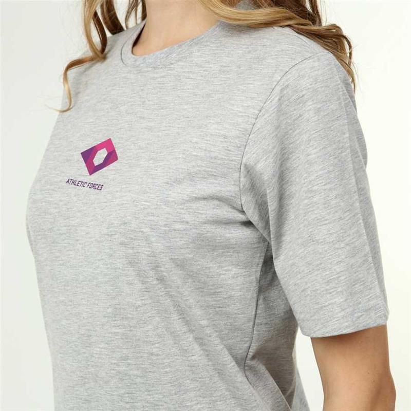 Damen-T-Shirt im Active-Stil aus Baumwolle in grauer Melange-Optik