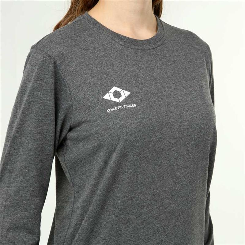 Women's Active Style Cotton Long Sleeve Anthracite Melange T-Shirt