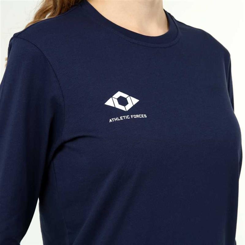T-shirt bleu marine à manches longues en coton Active Style pour femmes