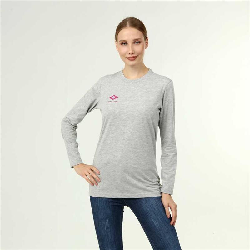 T-shirt gris chiné à manches longues en coton Active Style pour femmes