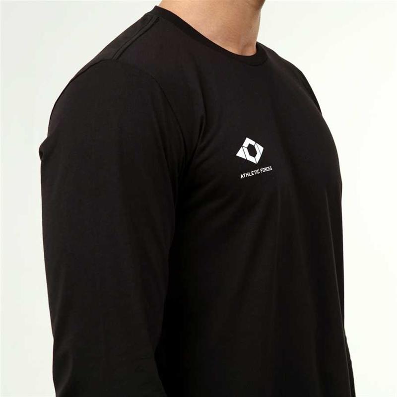 Men's Active Style Cotton Long Sleeve Black T-shirt